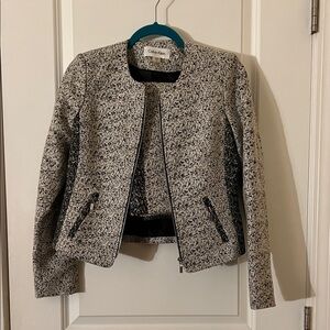 Calvin Klein Black and White Tweed Zip-Front Blazer
